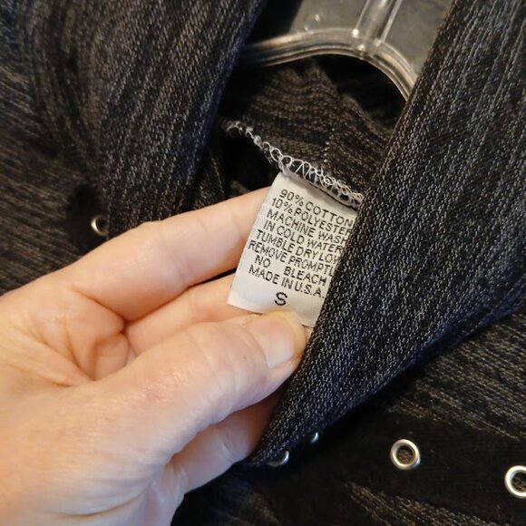 Nwt Punk Sweater Top womens S Black Gray Super soft double sided fabric Grommet - Picture 10 of 10